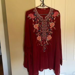 Johnny Was Tunic top with roll up sleeves